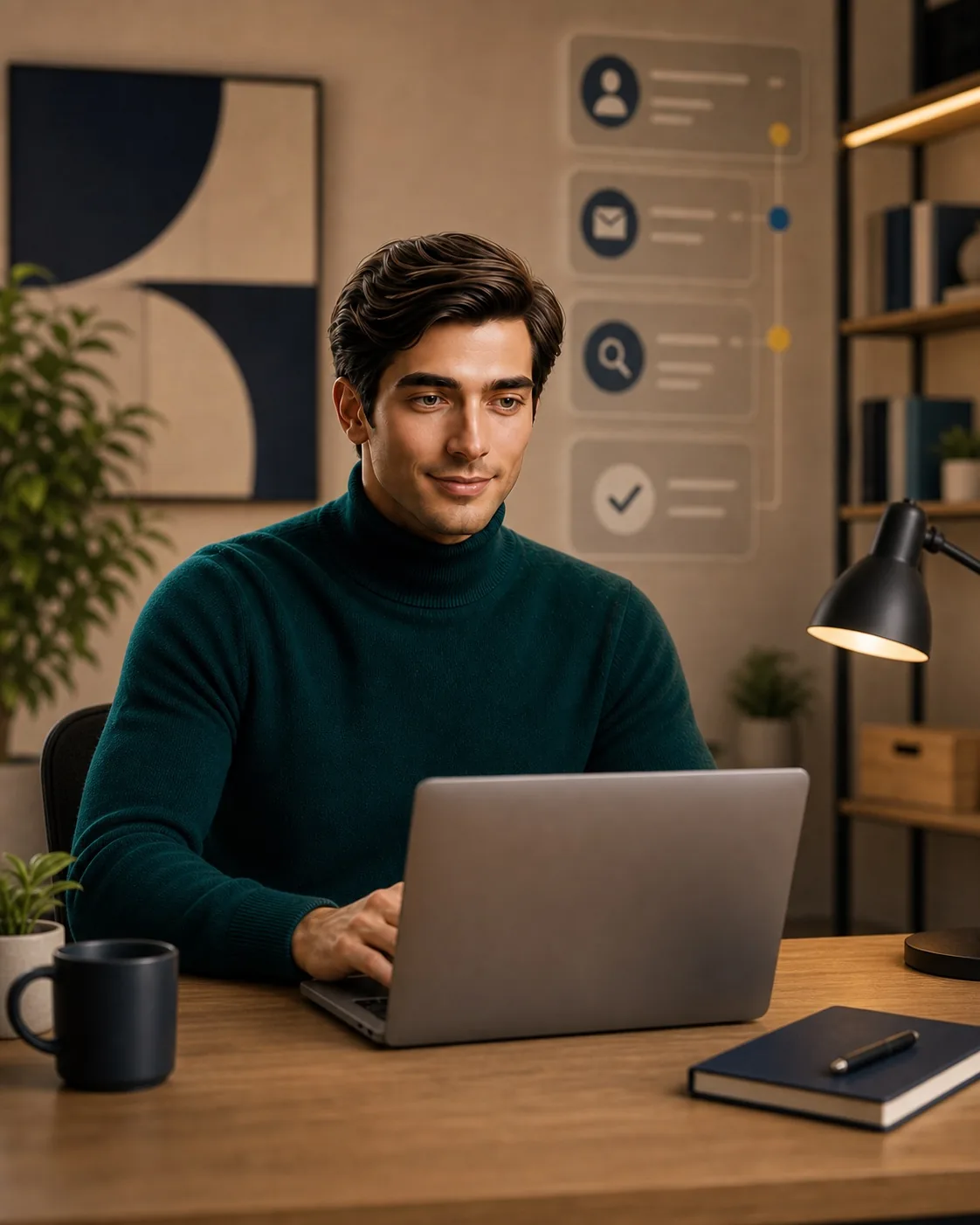 LEO working in his office