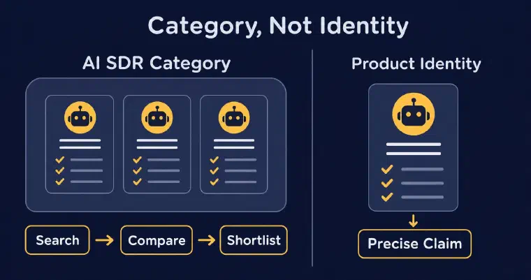 AI SDR category cards separated from precise product identity