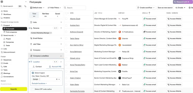 Apollo dashboard showing sequences, credit tabs, and CRM sync requiring ongoing operator maintenance