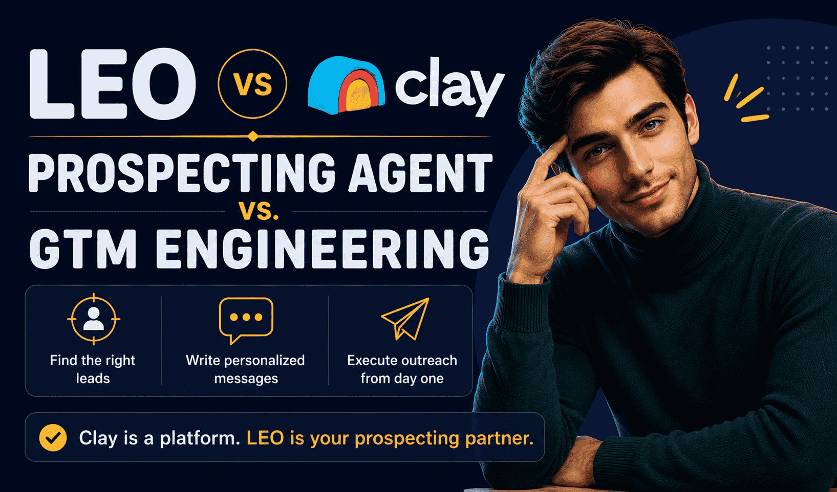 LEO conversational chat interface vs Clay enrichment table, two approaches to B2B prospecting