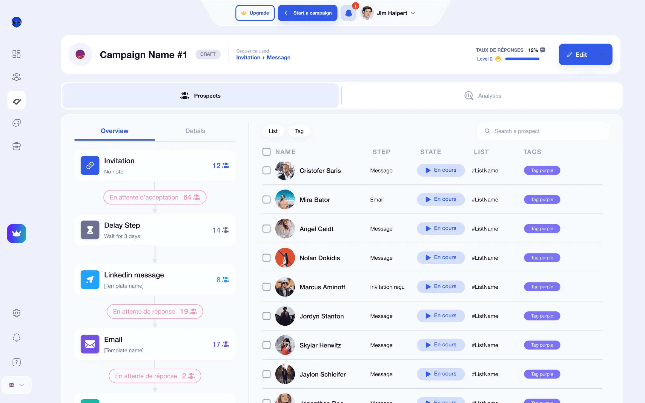 Waalaxy interface : LinkedIn outreach automation with sequence templates and cloud execution