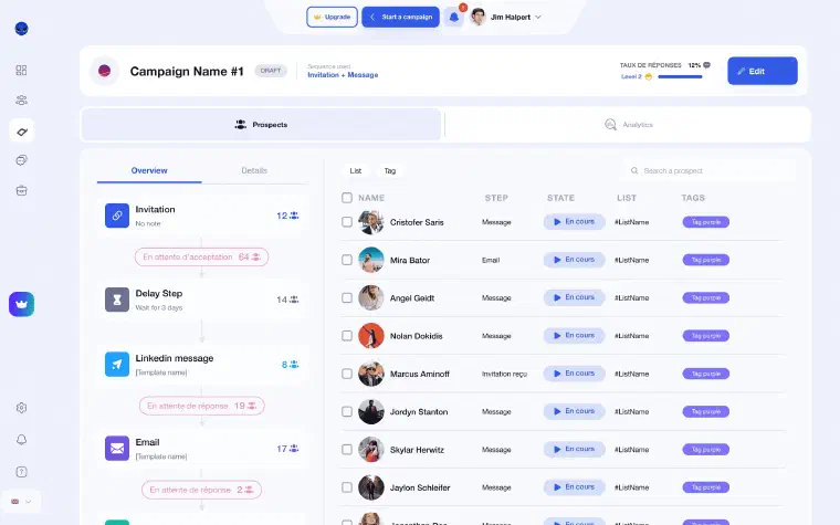 Waalaxy interface : LinkedIn outreach automation with sequence templates and cloud execution