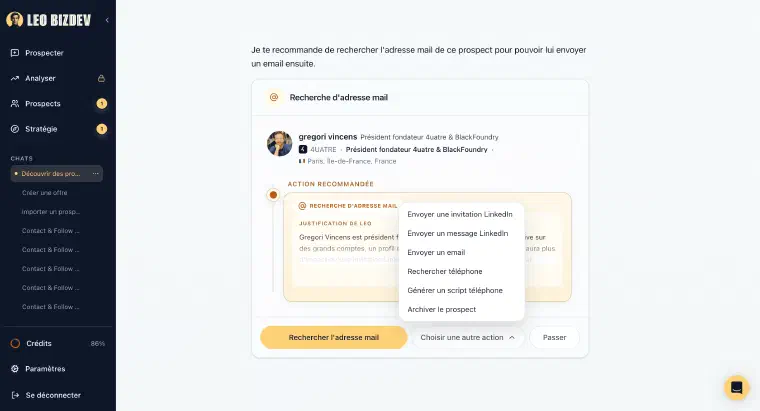 LEO suggère la meilleure prochaine action de prospection à réaliser