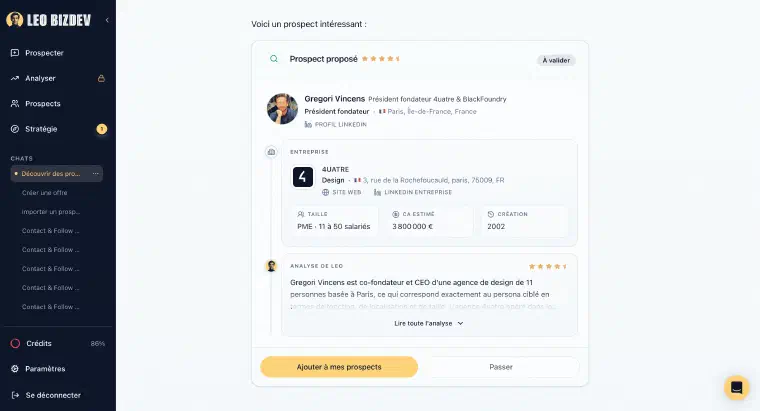 LEO recherche et suggère des leads qualifiés