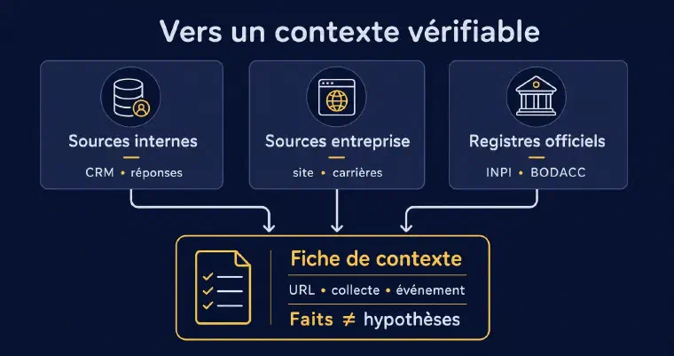 Trois sources alimentent une fiche de contexte vérifiable